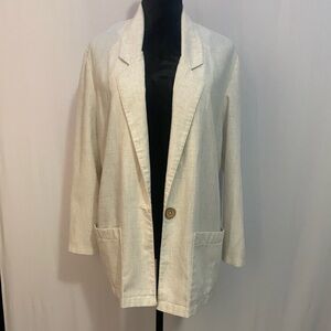 Cream Linen Blazer with Single Button